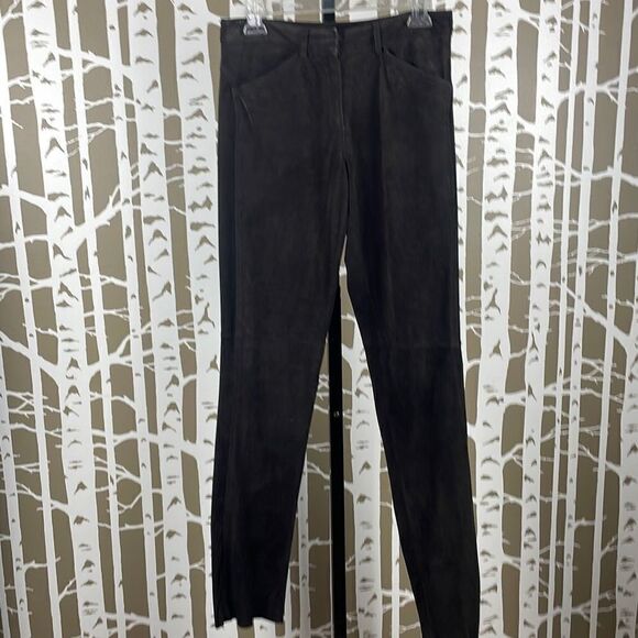 DKNY Skyline Suede Leather Pant 2 Dark Brown - Picture 1 of 14
